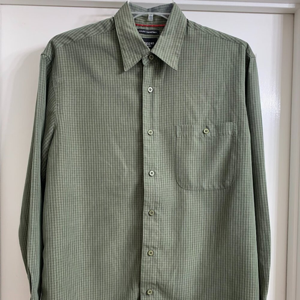 Haggar Men's Green Luxury Microfiber Button-Down Shirt, Size L